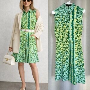 Nonoo NY Silk Green Printed Georgette Sleeveless Mini Dress XS (2)